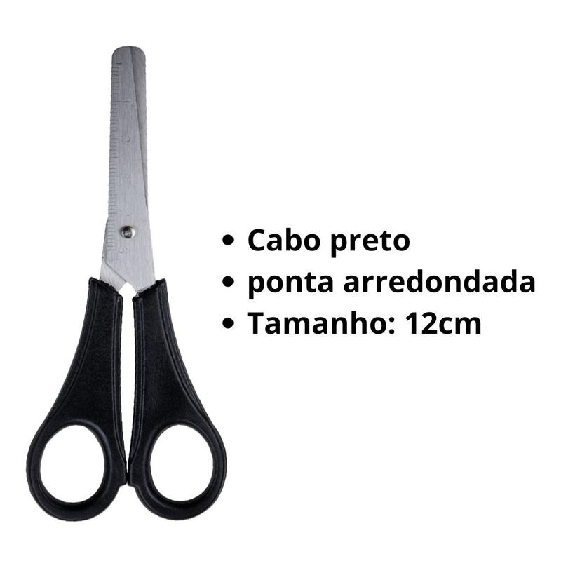 Caixa com 60 Tesouras Escolar 13cm Preta Leo & Leo - Tesoura